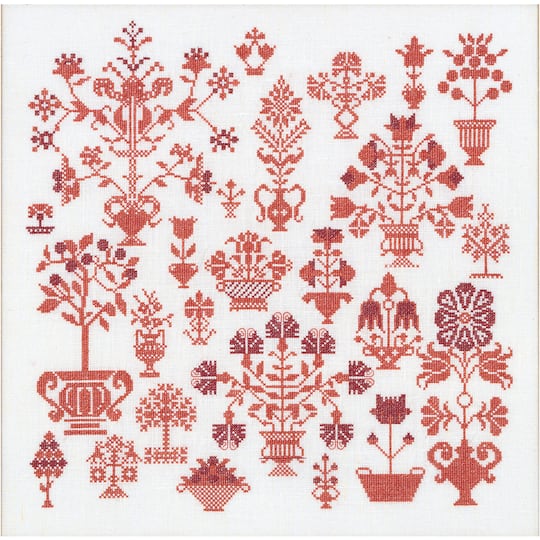 Thea Gouverneur Since 1959® Antique Red Flower Sampler Counted Cross Stitch Kit